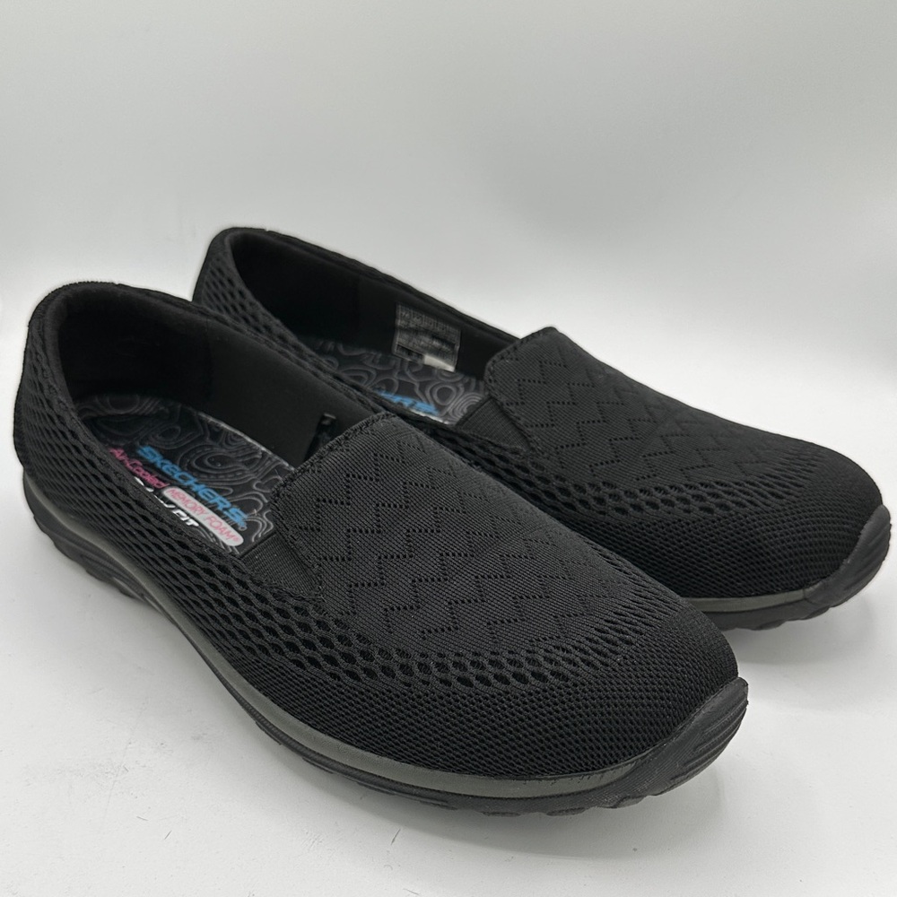Skechers black air-cooled memory foam slip-on shoes, size 7.5